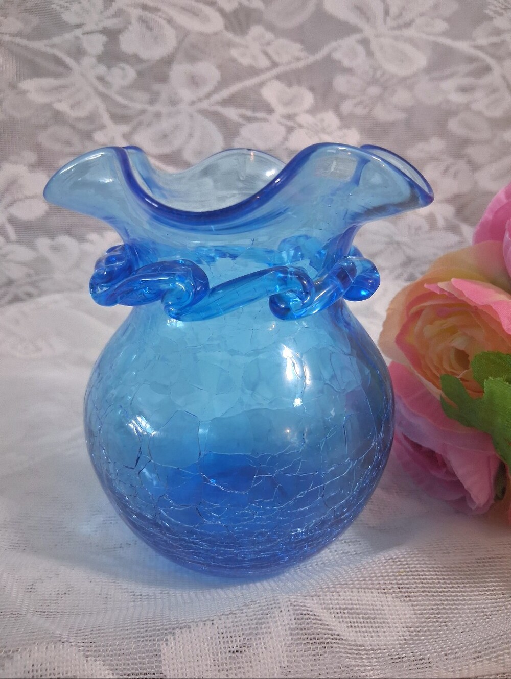 Vintage Kanawha Hand-crafted Crackle Glass Vase